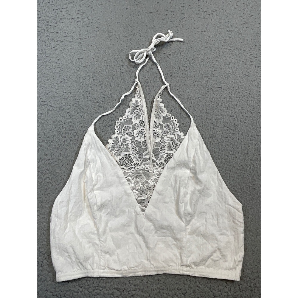 Free People Intimately Bralette Women Small Ivory Lace Halter Crop Top Boho
